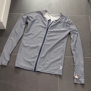 Navy and White Striped Zip-Up Top